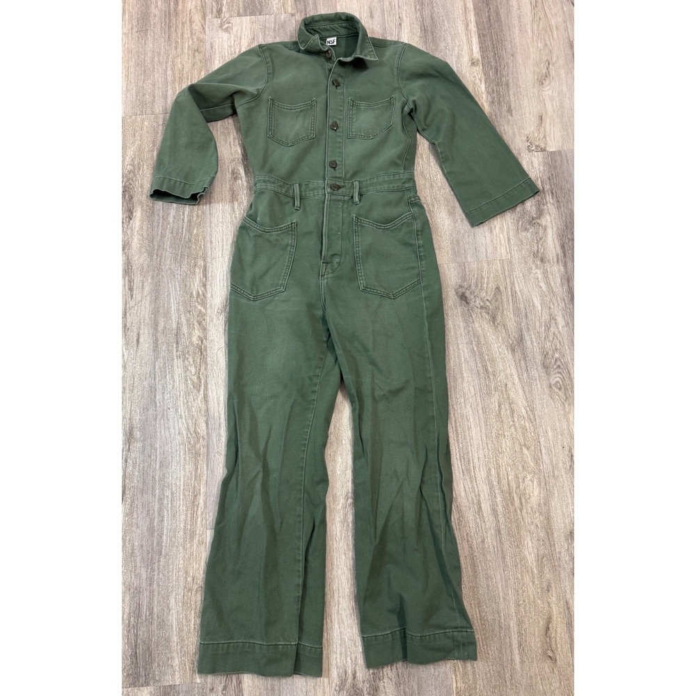 NSF Clothing Green Utility Jumpsuit Flare‎ Leg Button Up Women's Size 26